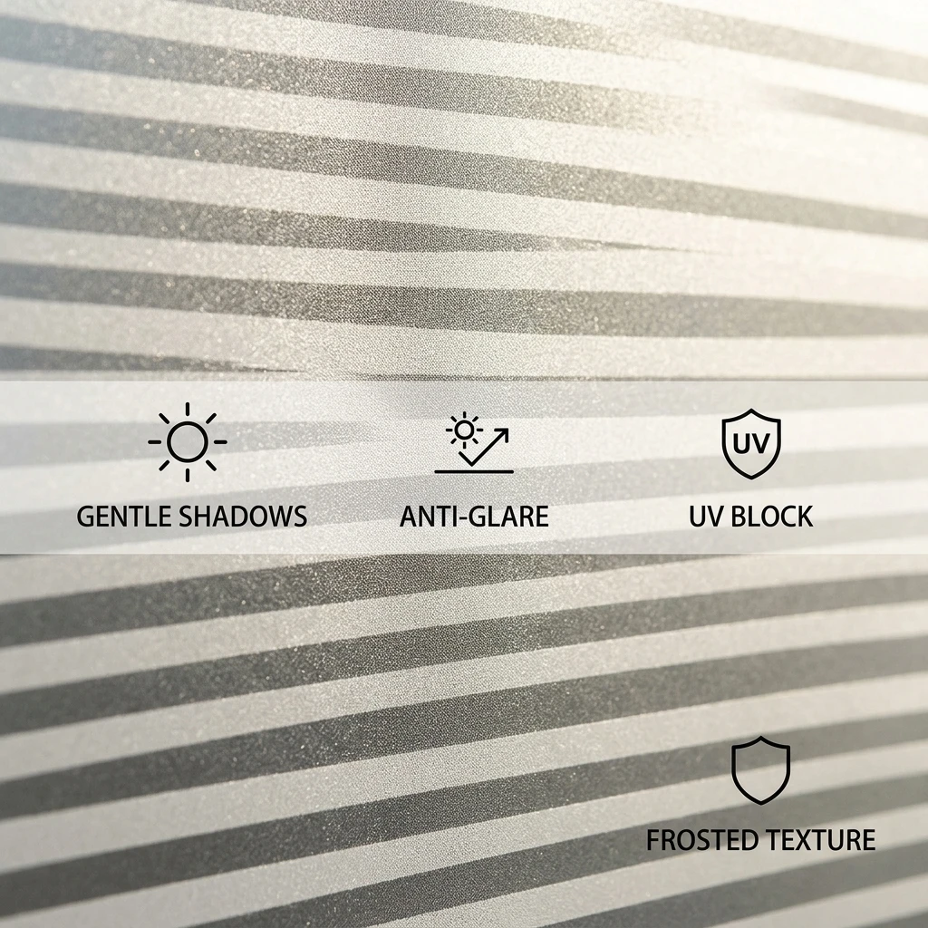 Frosted Privacy Self-Adhesive Window Film UV-Block Waterproof Easy Clean Bathroom Glass Sticker with Horizontal Stripes for Home