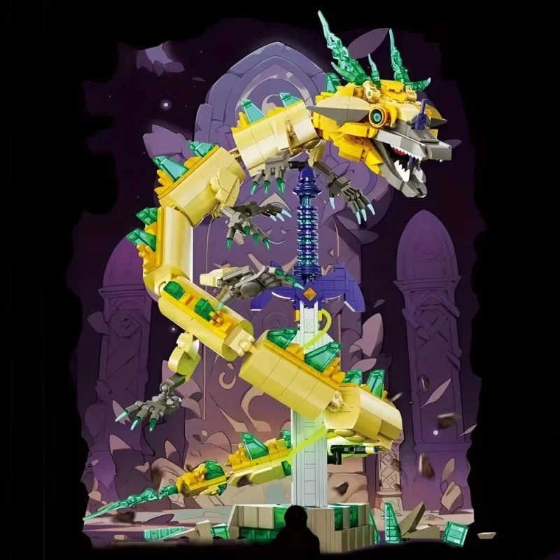 

Dragon And Sword Building Blocks Display Set Creative Assemble Bricks Toy Home Office Decor Collectible Model Ornament Gift
