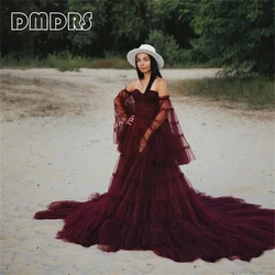 Burgundy Fluffy Gown Tulle Women Dress Photoshoot Natural Design Puffy Dresses Romantic Formal Dresses For Women Custom Made