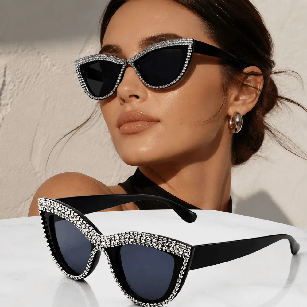 

Sparkling Cat Eye Eye Sunglasses Large Frame Full Frame Rhinestone Eye Sunglasses Lightweight Rhinestone Accents