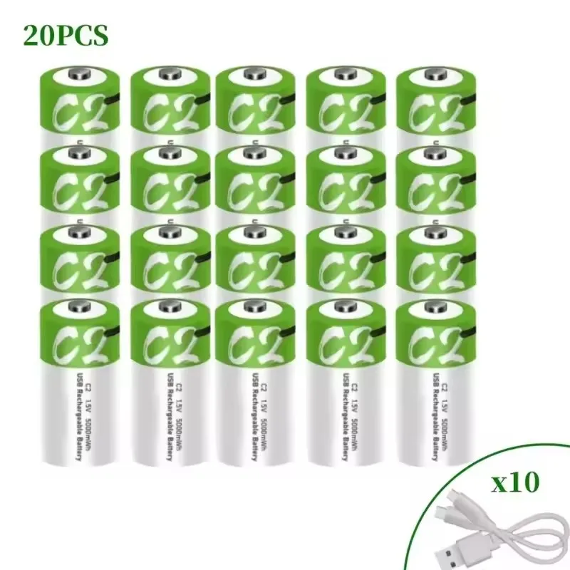 

1.5V 5000mWh C Size Li-po Rechargeable Battery Type-C USB Fast Charging for Flashlight/Gas Cooker/Torch LR14 Equivalent Lasting