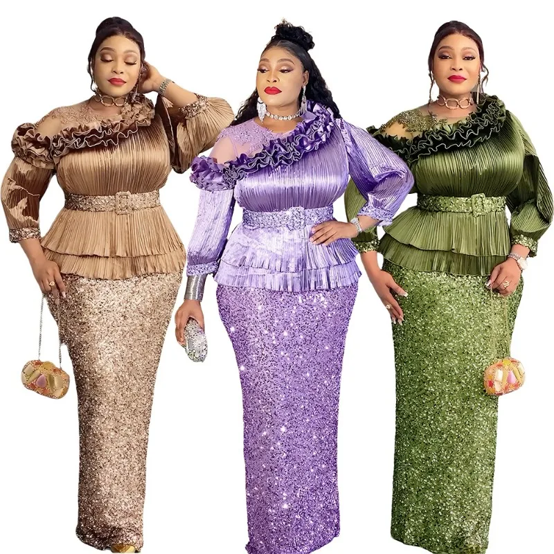 

Plus Size African Party Dresses for Women Dashiki Sequin Maxi Long Dress Elegant 2026 Muslim Wedding Evening Gowns Outfits