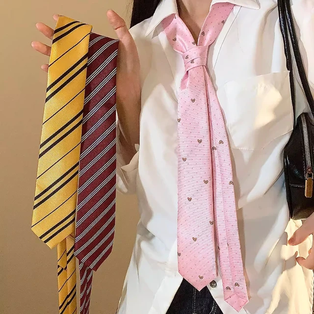 College Style Striped Ties Girls Uniform Shirt Neck Tie Multi-function Long Waistband Belt Neckties School Boys Ties Accessories