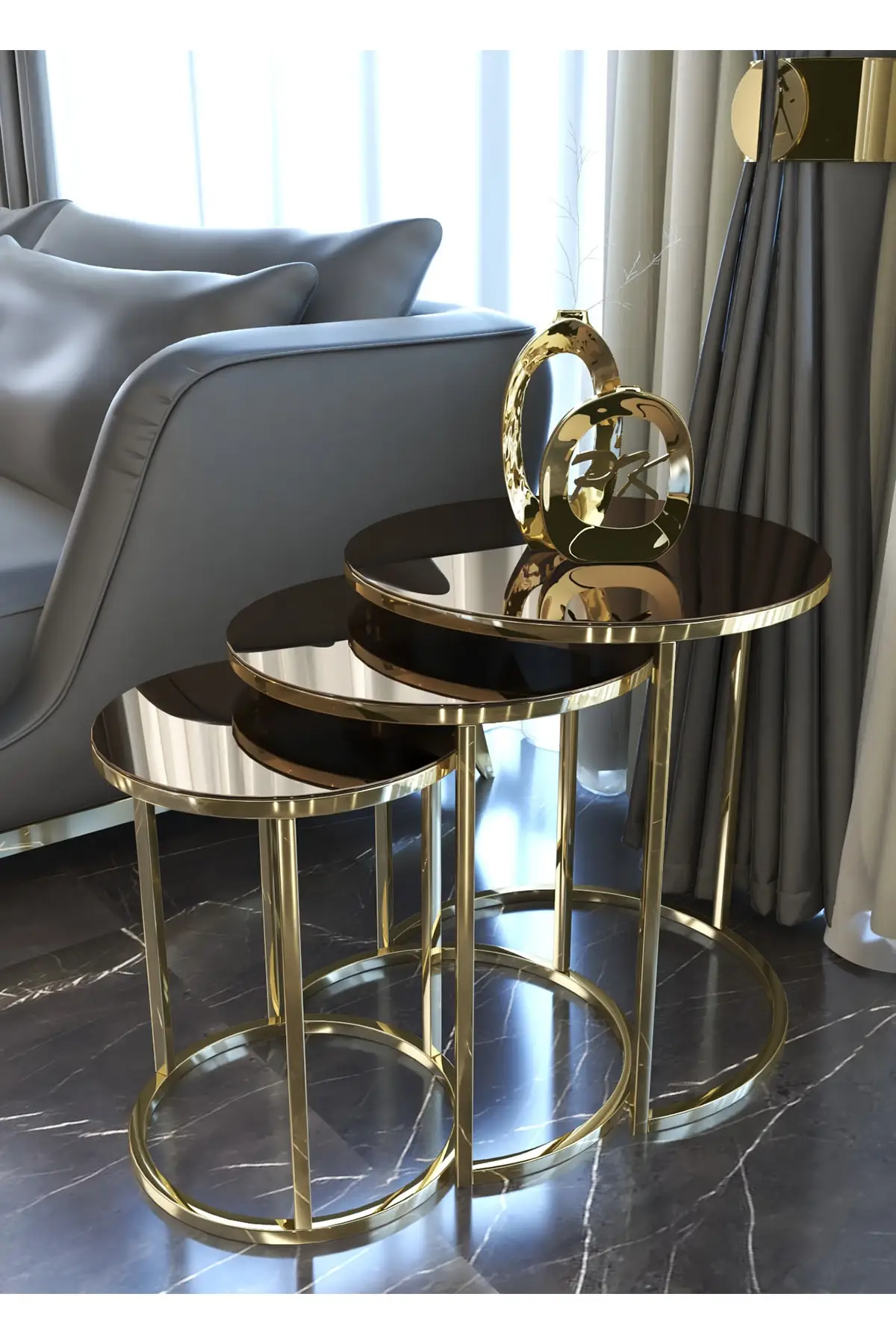 Gold Zigon Coffee Table, Bronze Mirror