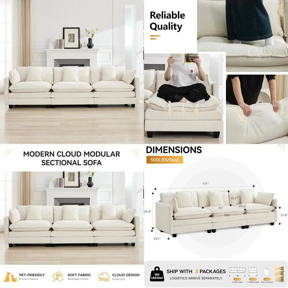 

Современный удобный секционный диван из синели, модульный диван с глубоким сиденьем для гостиной, мягкая конфигурация из трех предметов