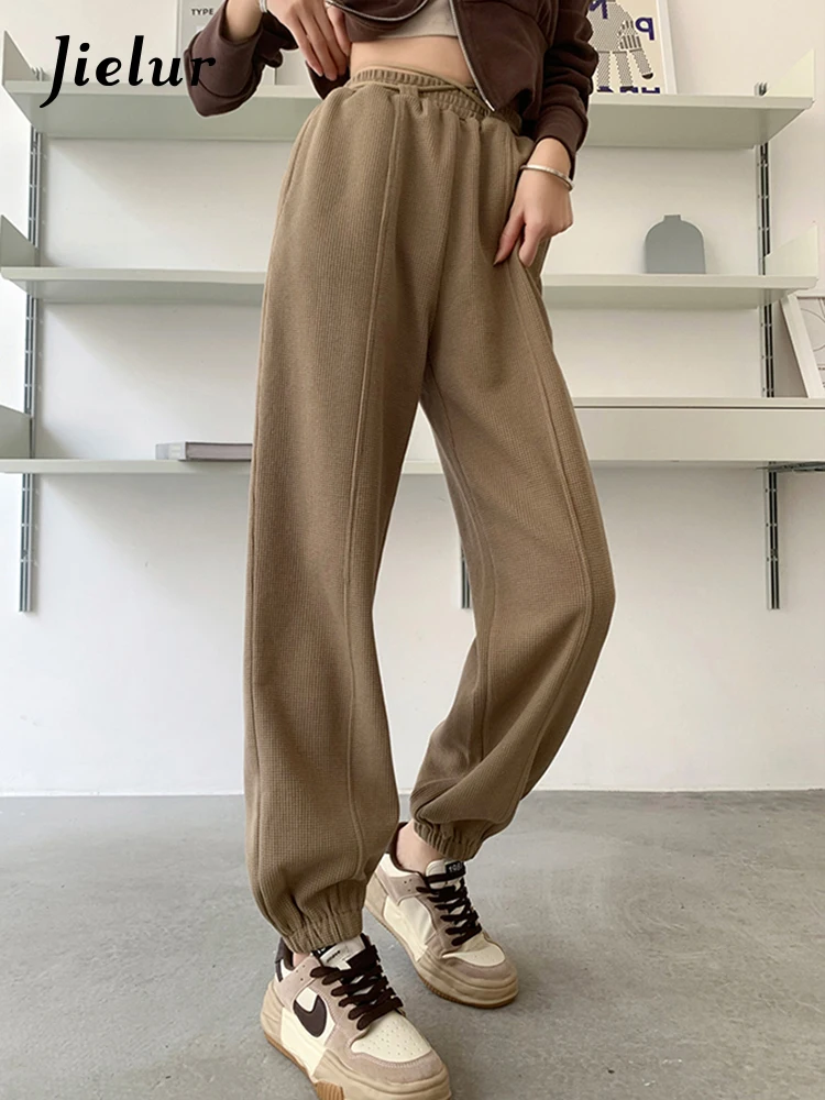 

Jielur Ins Fashion Loose Women's Pants Pure Color Casual Winter New Sport Casual Chic Female Pants Elastic Waist Simple Trousers