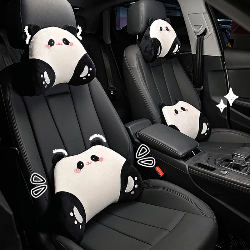 Memory Foam Cartoon panda Car Universal Headrest Lumbar Cushion Back Cushion Lumbar Pillow Car Comfort Neck Pillow Car General