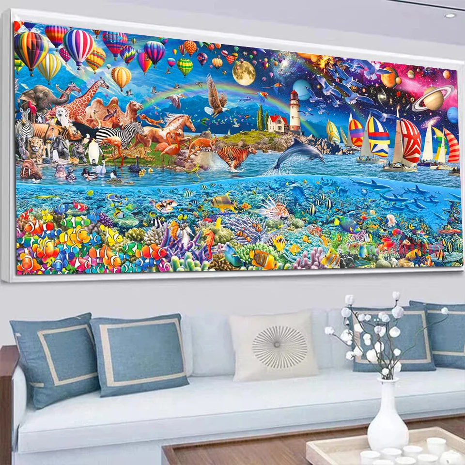 Dolphin Fish Seal Coral Seaweed Large Diy Diamond Painting Full Drill 5d Undersea Landscape Map Diamond Embroidery Kit Y922