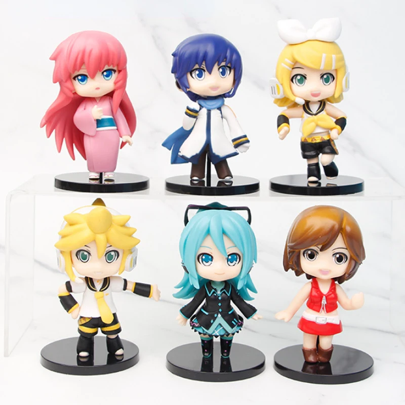 6pcs/set 10CM New Anime Hatsune Miku Kagamine Len Rin KAITO kawaii figure PVC model toys doll Collection Ornament christmas gift