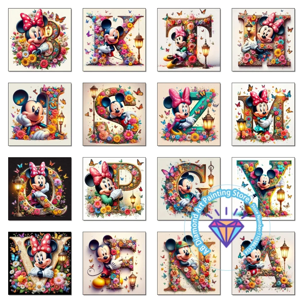 

Mickey Mouse Minnie Letter Cartoon AB Diamond Drawing Kit Square Round Diamond 5D DIY Mosaic Handmade Art Gift Crafts Home Decor