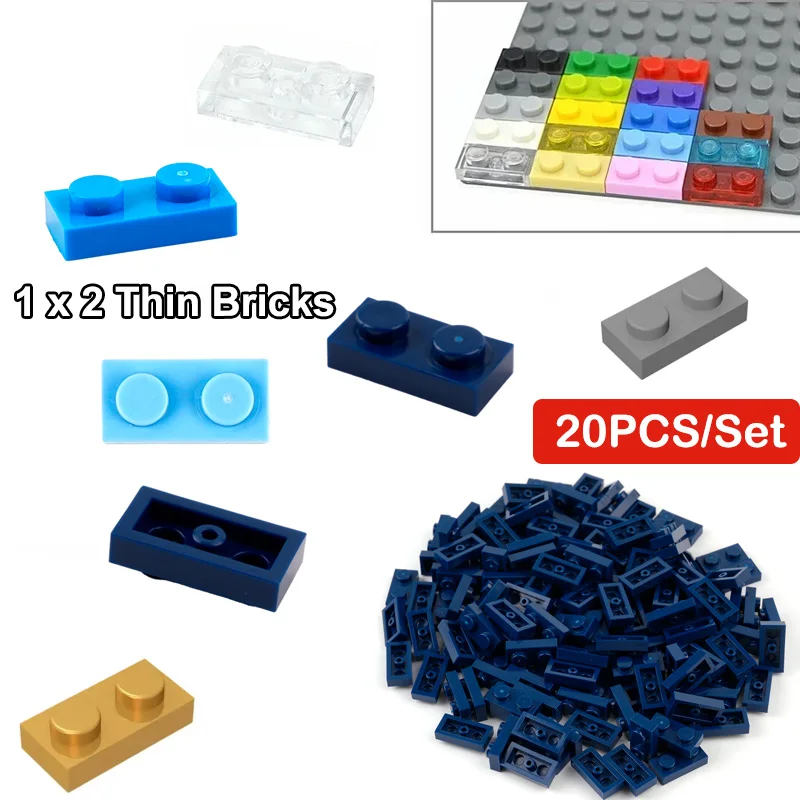 

20PCS Plate 1 x 2 Dots Thin Bricks Bulks Creative Technology Parts 3023 Children Assembled Toys MOC Building Blocks Accessories