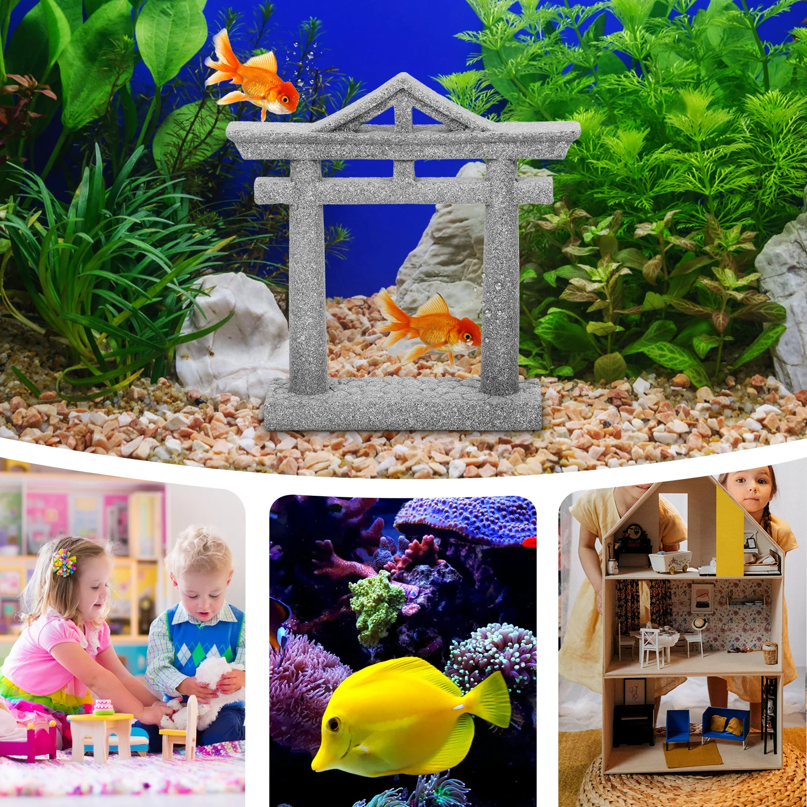 

1pc Stone Mini Gate Simulated Japanese Garden Landscape Decoration Fish Tank Aquarium Sculpture Desktop Adornment Outdoor