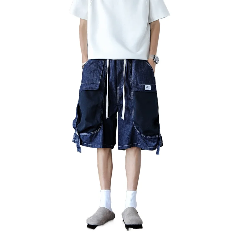 

Men's Denim Shorts Summer Fashion Thin Large Pocket Raw Denim 5-Point-Pants Streetwear Daily Casual American Trendy Vintage Men