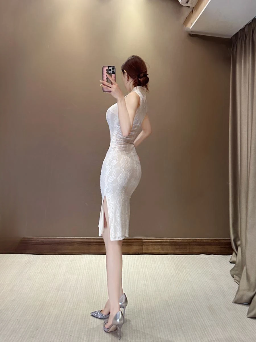 

Siri Tee-color Elastic Lace Original Design Daily Commute Svel Slimming Dr Chinese Sle Midi Dr