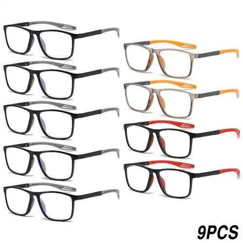 Imagen 2 del producto Juego de 9 piezas de gafas de lectura clásicas e informales, montura ultraligera con cómodo soporte para la nariz, diseño antideslizante