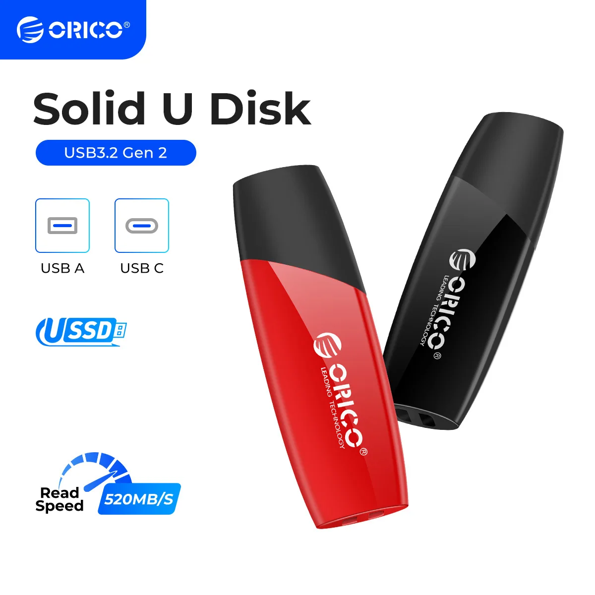 ORICO New Trend USSD Solid State U Disk 520MB/S High Speed Mobile SSD Pen Drive Type C 1TB 512GB 256GB 128GB USB Flash Drives