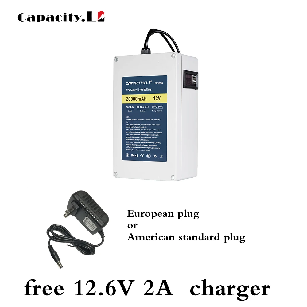 Capacity.li-batería de litio recargable de 12V y 10Ah para iluminación exterior, fuente de alimentación de emergencia, enrutador de audio con monitoreo de motor de 12V