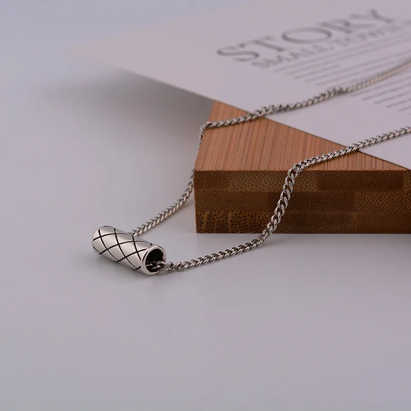 Hot Sale Plaid Round Tube 925 Sterling Silver Jewelry Personality Cylindrical Geometric Clavicle Chain Pendant Necklaces TYB368