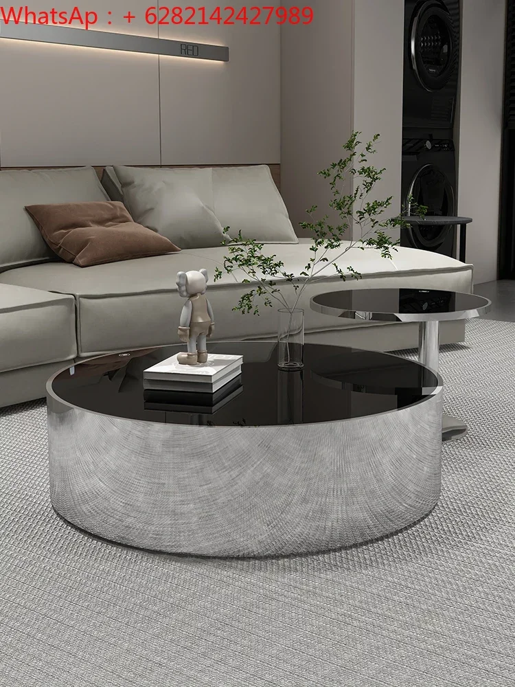 

Italian minimalist light extravagant metal composite tea table stainless steel splicing geometric special-shaped tea table