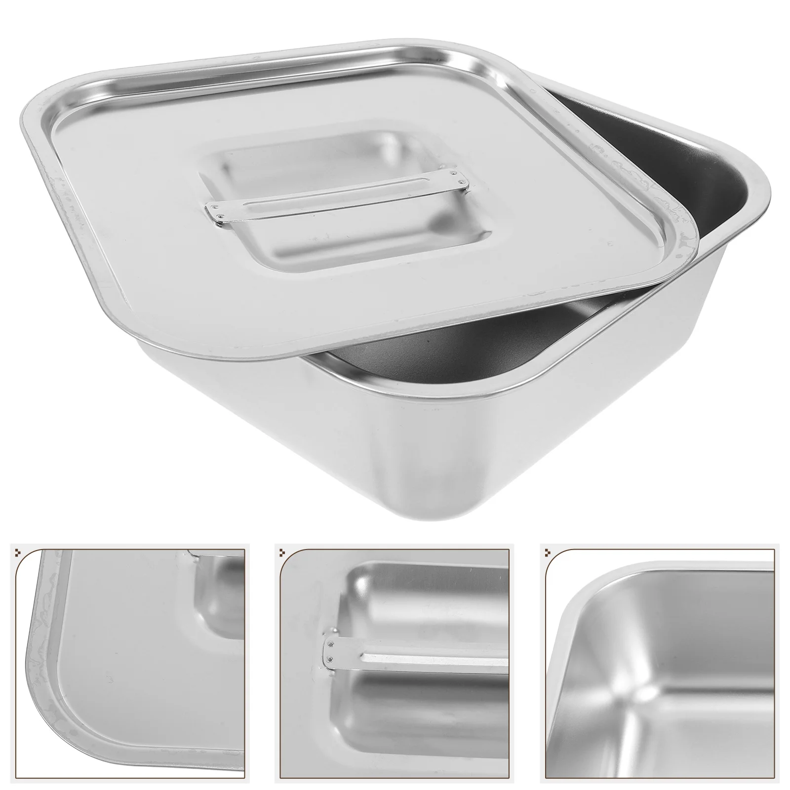 

Stainless Steel Square Tray Golden Tone Flat Bottom Snack Plate for Fried Chicken French Fries Tiramisu Party Serving Tray