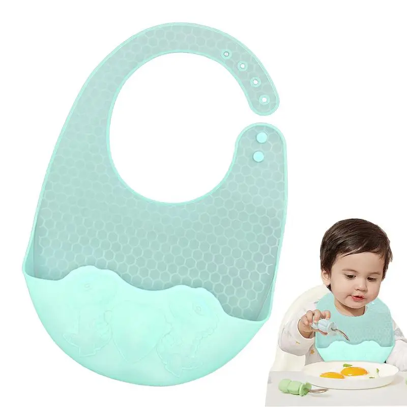 

Kids Bibs | Unisex Soft Silicone Feeding Bibs | Adjustable Baby Eating Bibs With Food Catcher In Dinosaur Pattern For Boys Girls