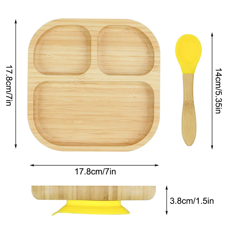 Baby Bambus Saugnapf Gabel & Löffel Set Rutschfestes Besteck Kinderfütterungstablett BPA-frei