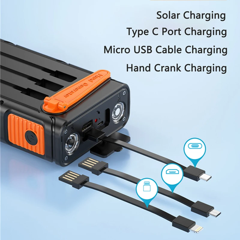 Solar Power Bank 30000mAh Hand Crank PD 20W Fast Charging Poverbank with Cable Camping Light for iPhone Samsung Xiaomi Powerbank