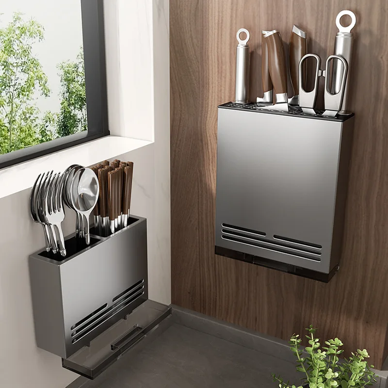 kitchen-wall-mounted-knife-holder-rack-vegetable-cutter-storage-basket-sun-protection-sleeve-cover-drainable-tool-stand