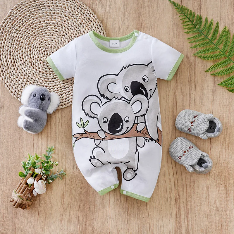 Boys And Girls Baby Jumpsuit Cute Cartoon Koala Pure Cotton Crawling Suit Comfortable Summer Baby Short Sleeved Jumpsuit