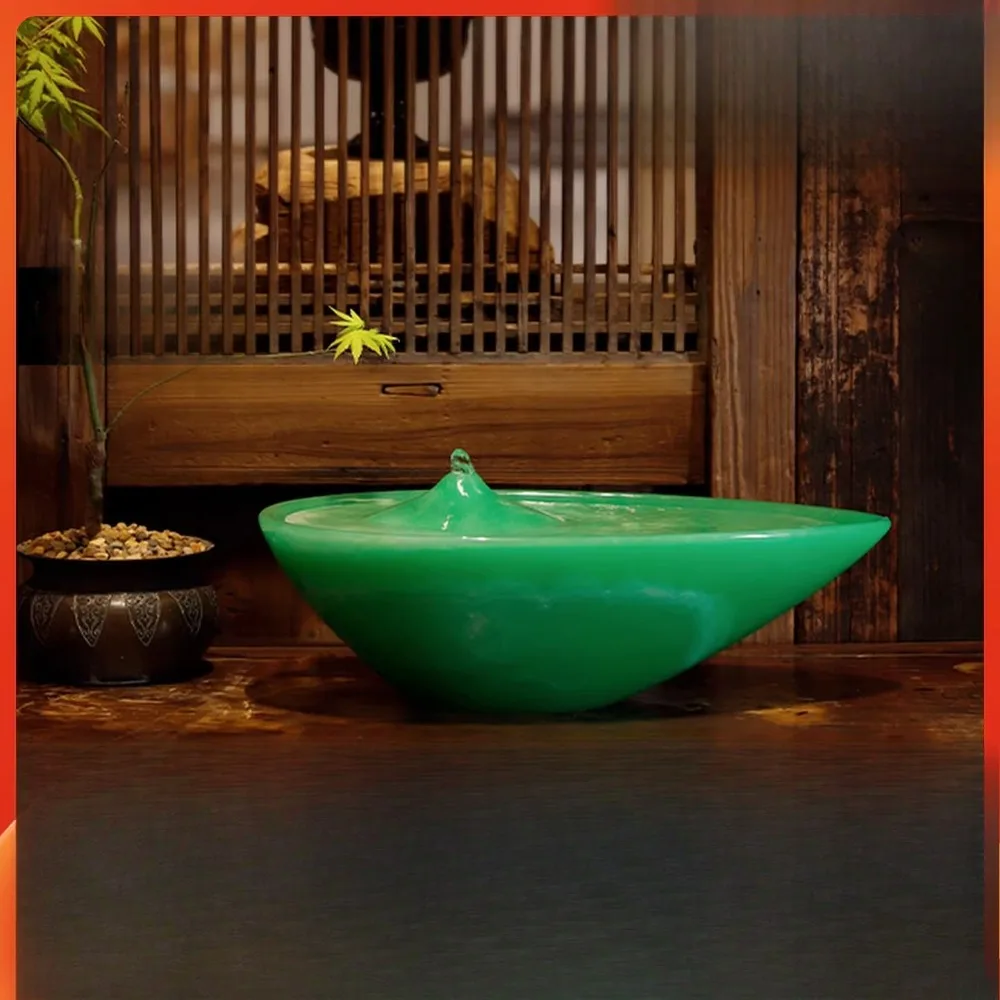 Desktop running water small ornament Home tea room decoration imitation jade light luxury fountain humidification cycle