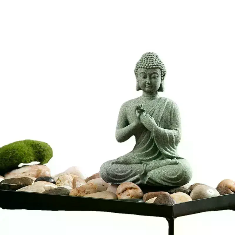 1Pcs Mini Buddhism Figurine Desk Decor Home Zen Statue Green Sandstone Thailand Ornament Buddha Garden Statue Fish Tank Decor