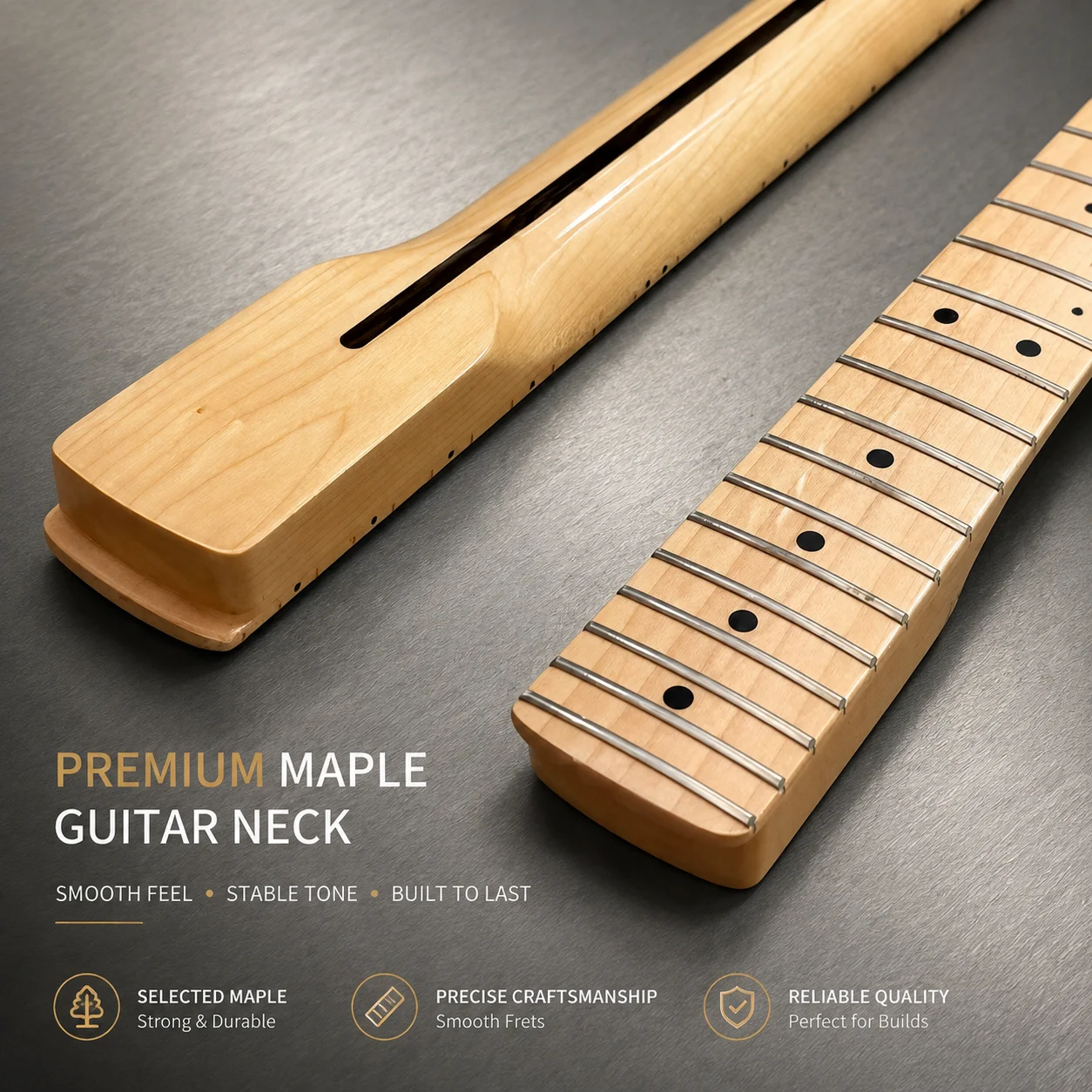 Flamed Roasted Maple ST Neck, Big Headstock 22-Fret, Headstock Dual-Action Truss Rod Adjustment Part