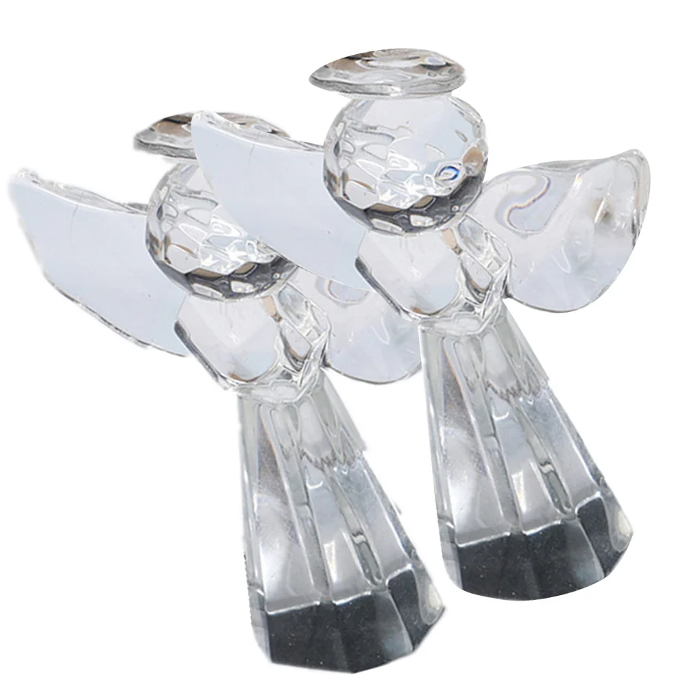 

2Pcs Crystal Glass Angel Adornment Delicate Clear Decorative Desktop Ornament for Home Office Hotel Glass Angel Ornament