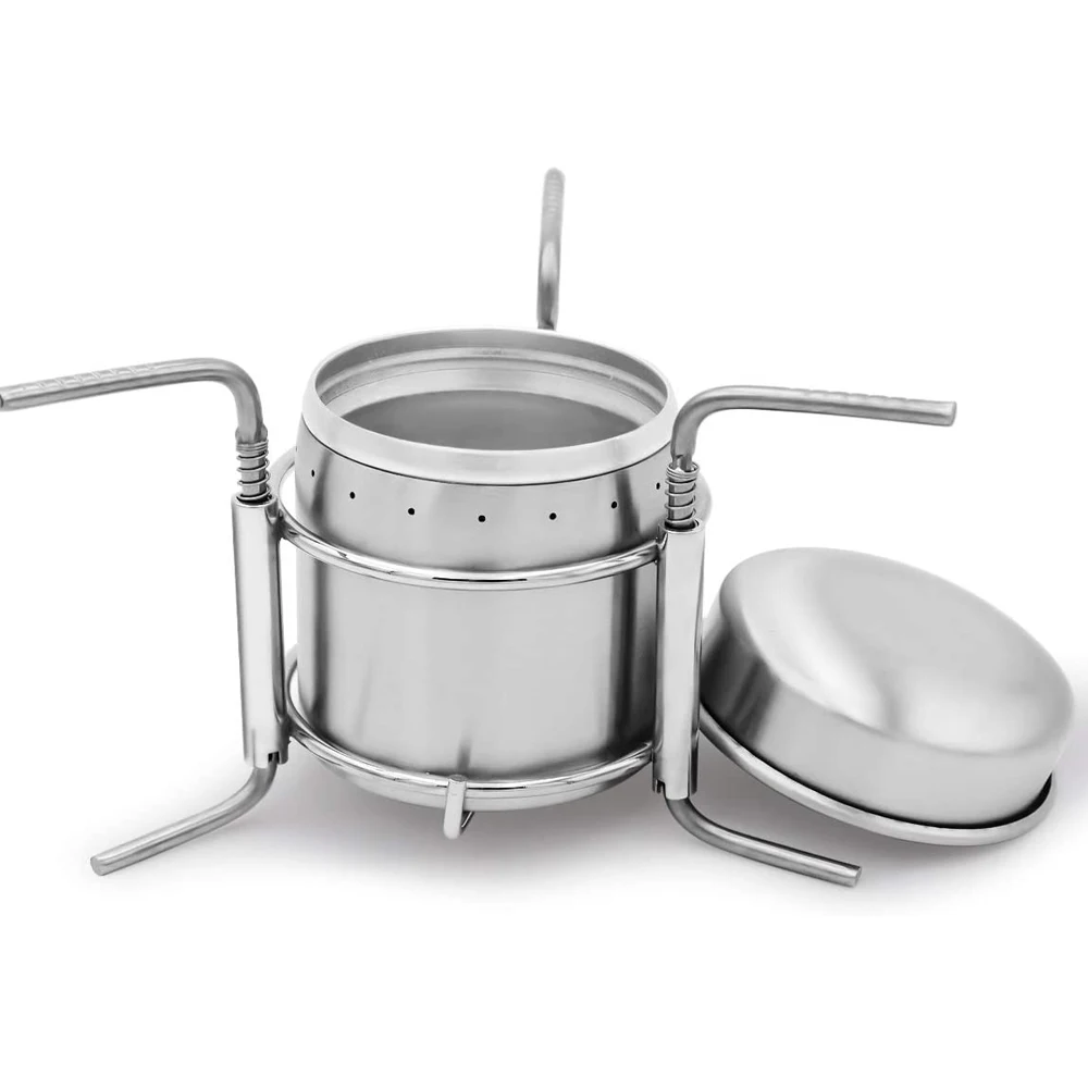 1pc 304 Stainless Steel Folding Outdoor Liquid Alcohol Stove Exquisite Camping Gasifier Gasification Portable Alcohol Stove