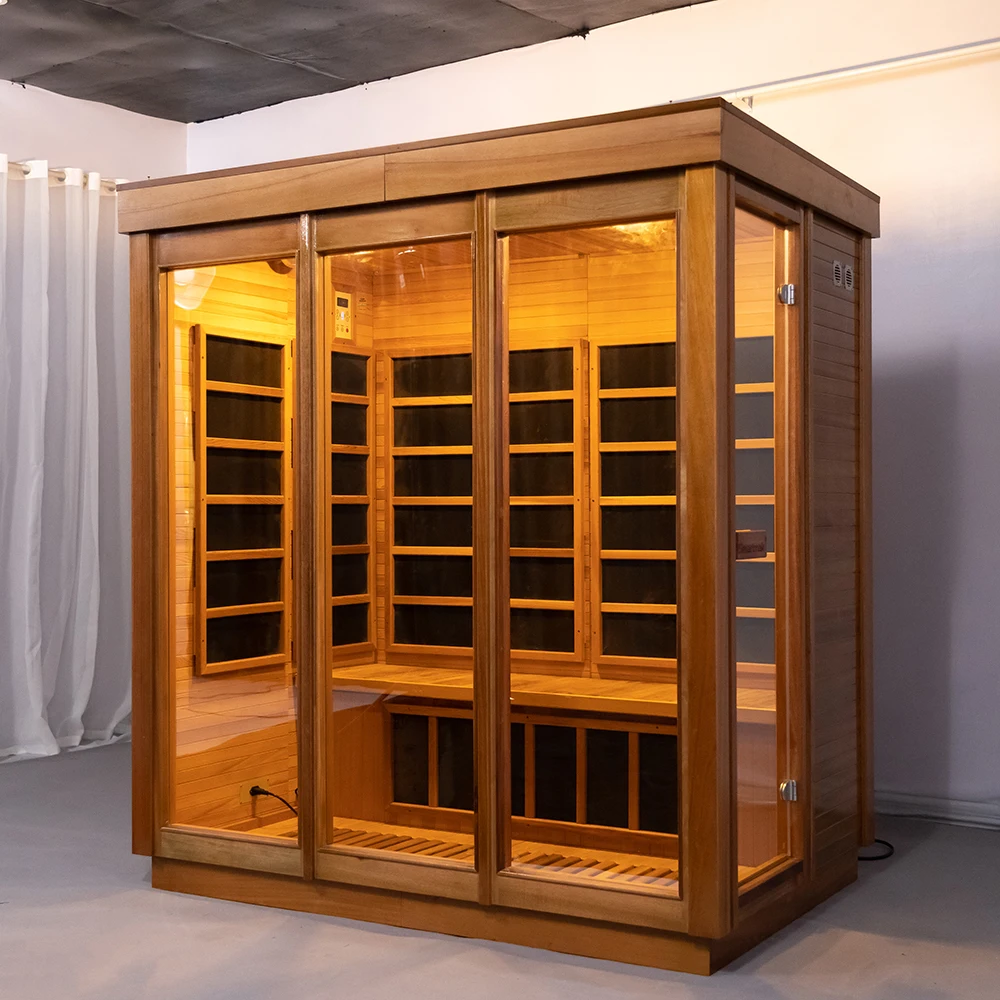 Factory Price Red Ceder Dry Sauna Luxury Wooden Indoor 4 Person Far Infrared Sauna Room