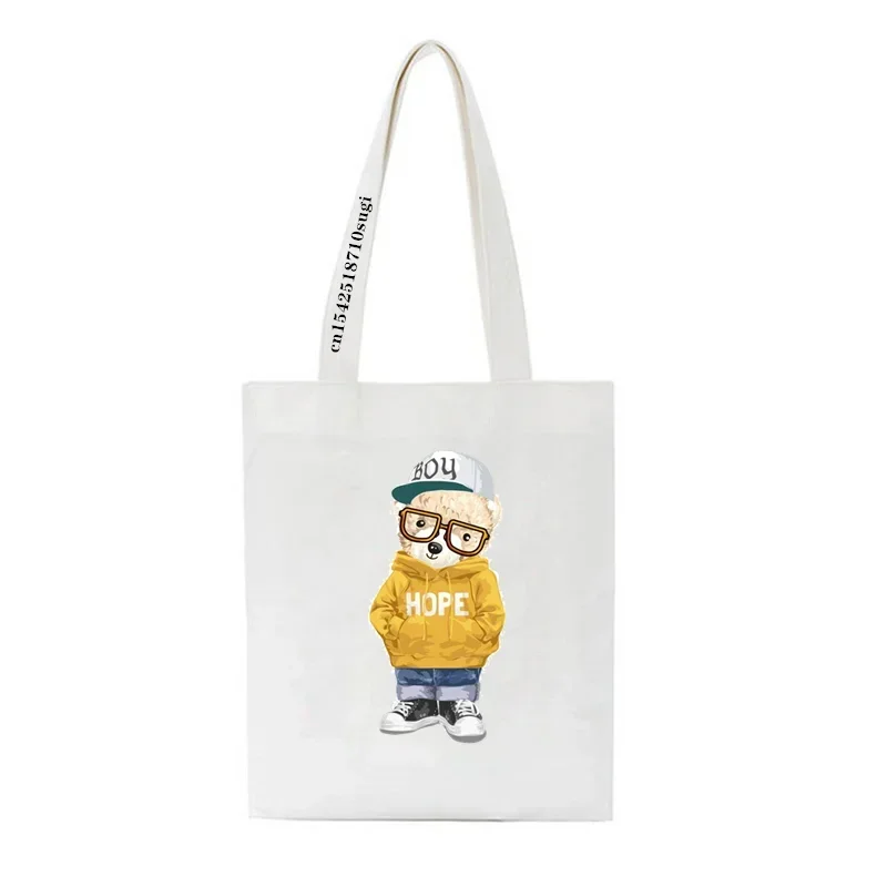 Fashion Bear Print Eco Women Shoulder Bags Female Handbag Canvas Shopping Bag Casual Large Ladies Travel Totes Bags
