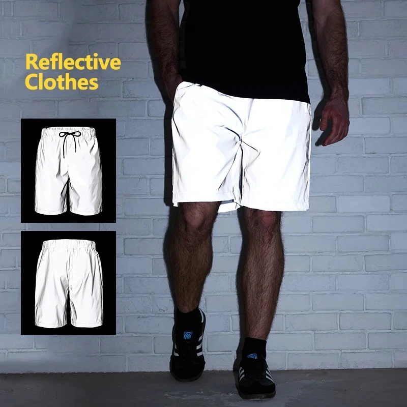 Reflective Loose Shorts Summer Men's Casual Outdoor Jogging Cycling Safety Luminous Short Pants Fashion Hip Hop Male Streetwear