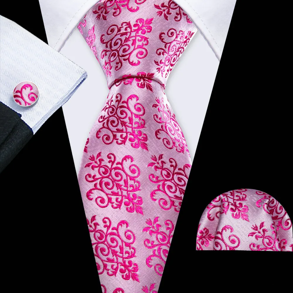 

Peach Pink Wedding Men Tie With Pocket Square Cufflink Set New Floral Silk Suit Male Necktie Formal Designer Party Barry.Wang