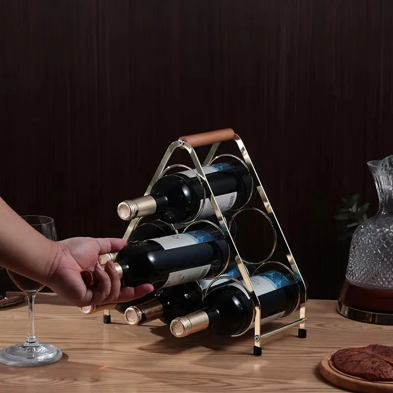 

High Quality Countertop Triangular Wine Holder Multiple Bottle Metal Storage Three-layer Wine Rack