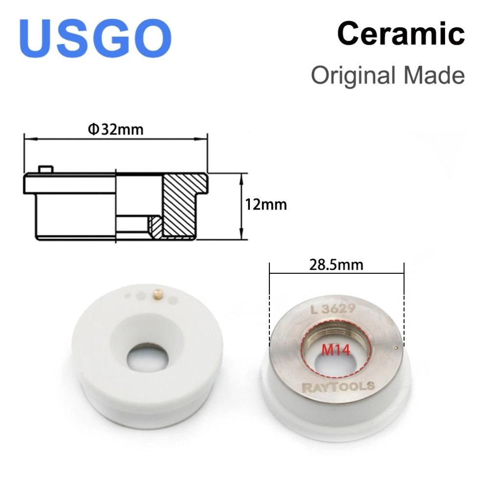 USGO OEM Laser Ceramic Body Dia.32mm Nozzle Holder Thread M14 for Raytools Fiber Laser Cutting Head Nozzle Holder