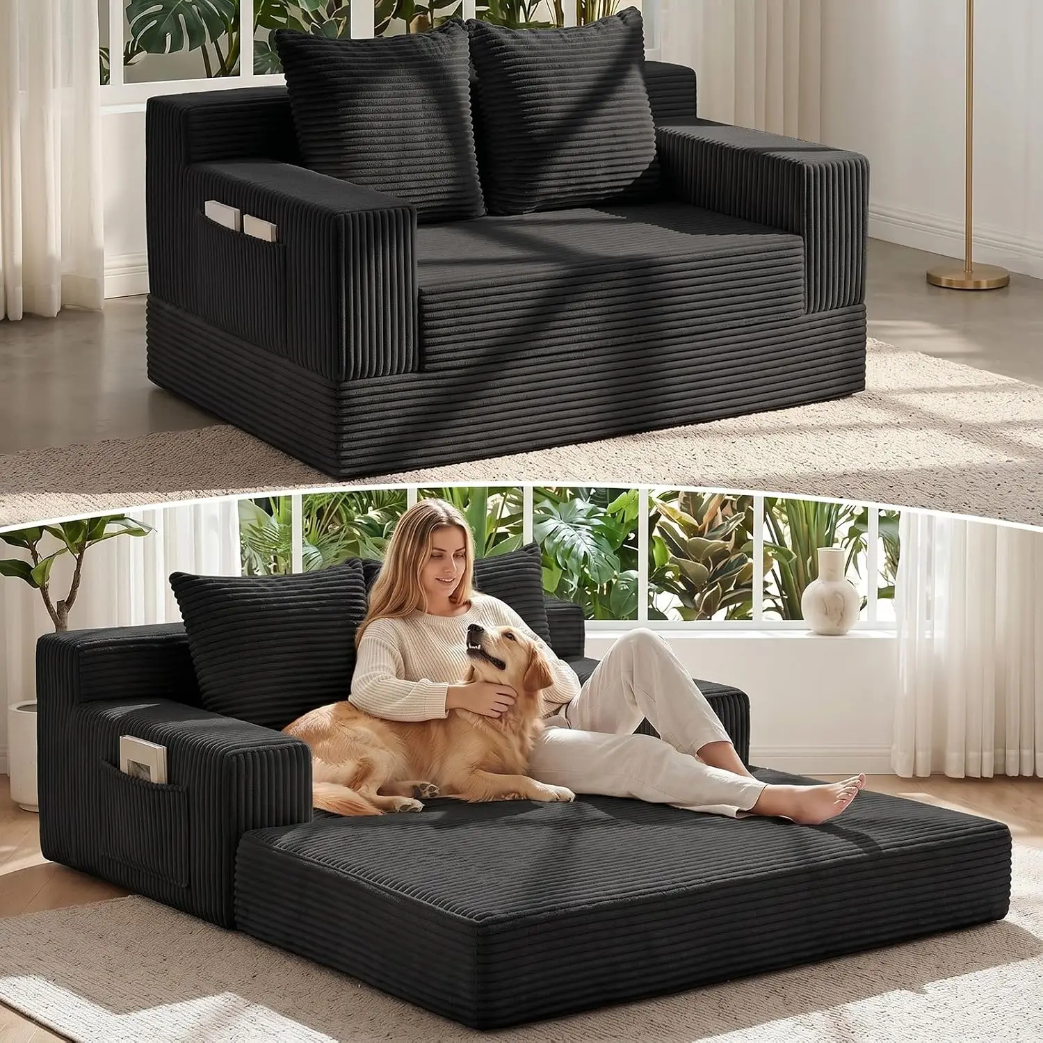 Convertible Sofa Bed,Small Boneless Couch & Boneless Loveseat,Pull Out Couch Bed for Small Spaces,Premium Luxe Corduroy Folding