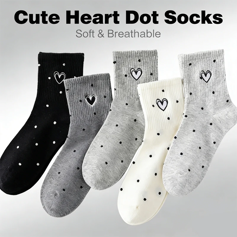 Spring Summer Combed Soft Cute Heart-Shaped Dot Long Socks with Gentle High Appearance Ins Style for Casual Wear Easy to Match