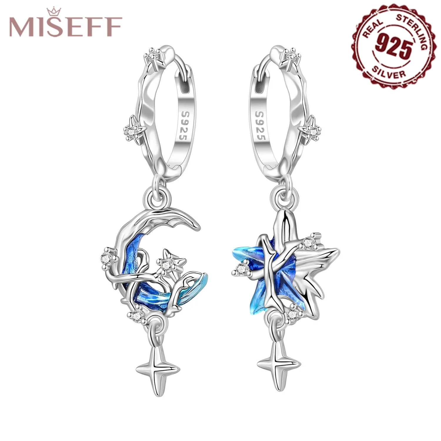 Original 925 Sterling Silber Ohrring Himmelskörper Element Blauer Sternenhimmel Ohrring für Frauen Tägliches Geburtstags- und Valentinstagsgeschenk