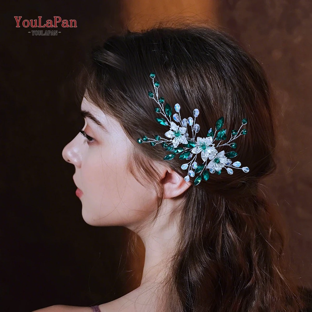 

YouLaPan Bride Alloy Flower Hairpin Wedding Shining Hair Ornaments Crystal Headpiece Bridal Headdress Fashion Headwear HP900