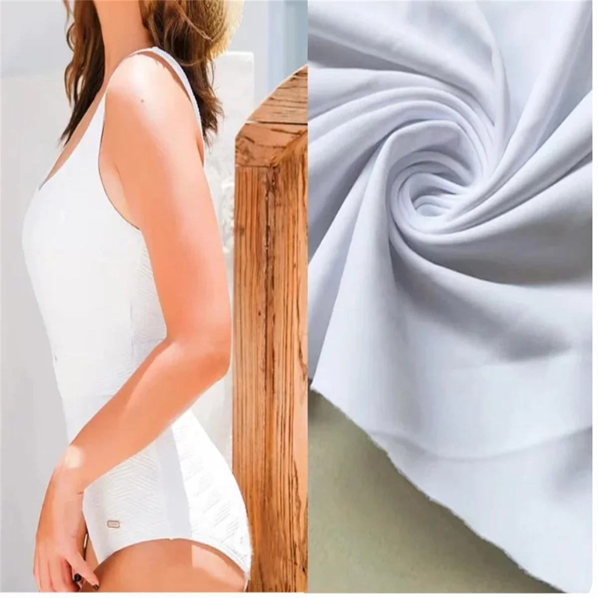 Smooth white tight elastic fabric, tight fitting Latin dance fabric for swimsuits, and ice skating dance base fabric