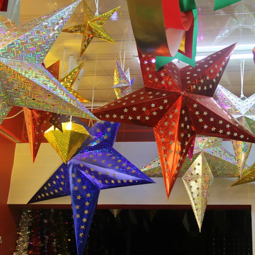 10PCS Handmade Paper Light Lampshade Decorative Paper Star Lantern Star nament for Living Room Outdoor Decor Party Lighting Easy