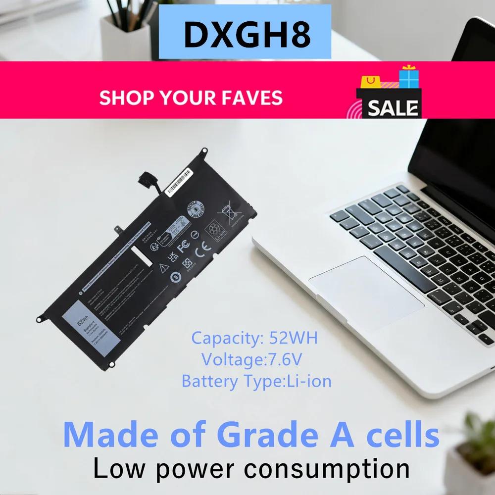 

DXGH8 Laptop Battery For Dell XPS 13 9370 2018 13 9380 (P82G002) 2019 Series Inspiron 14 7490 H754V G8VCF