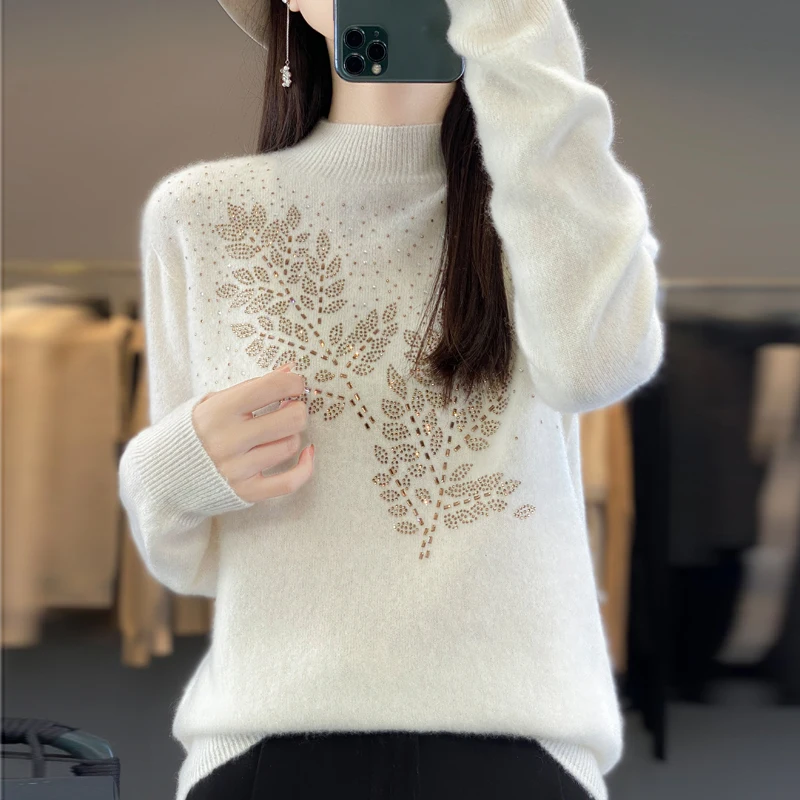 Women\'s Sweater Autumn/Winter New Solid Color Knitwear Half Turtleneck Pullover Ladies Clothes Fashion Blouse Loose Hot Tops