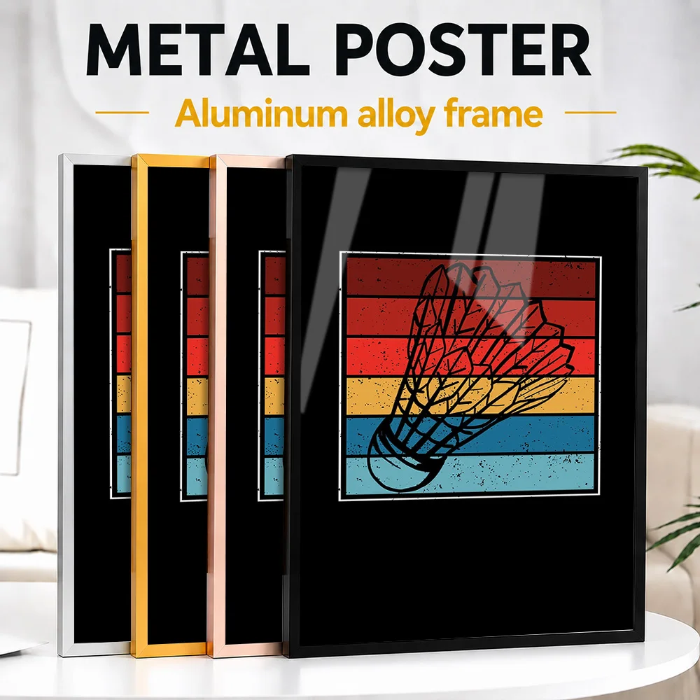 Badminton Colorful Framed Metal Poster Personalized Photo Bold Contemporary Style Wall Art For Living Room Unique Athlete Gift