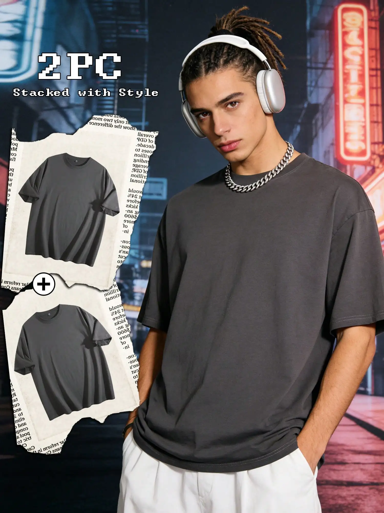 

2 шт. мужских однотонных повседневных футболок с коротким рукавом из хлопка